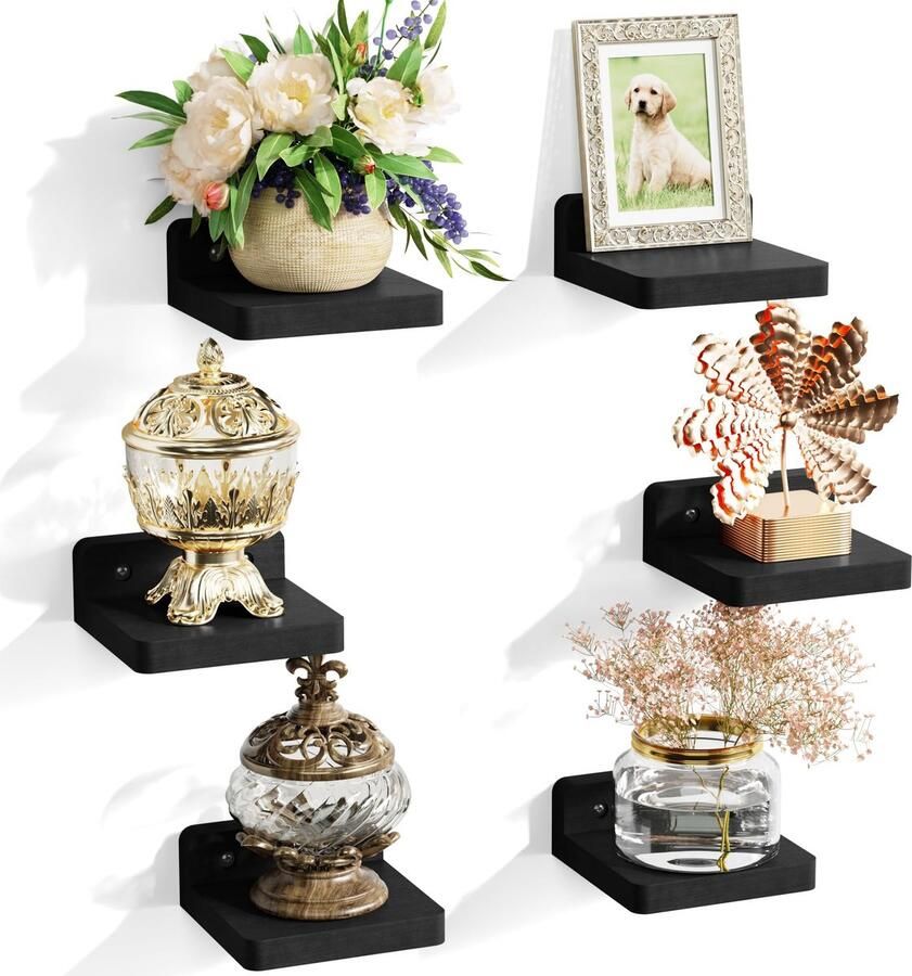 JGS Zwevende Houten Wandplanken Set van 6 voor Kamers en Ruimtes