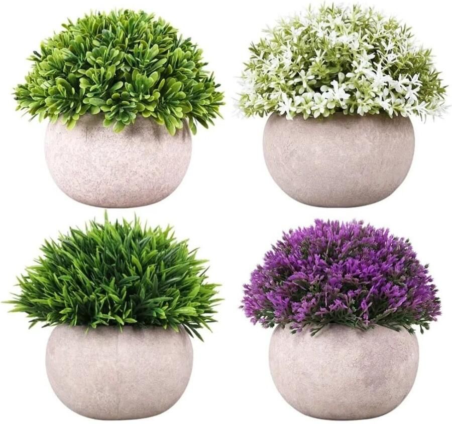 JHA kunstplant kunstplanten voor binnen set van 4 nepplanten Artificiële Kantoor Badkamer Keuken Decor Bureau Plank & Tafel Groen Decoratie