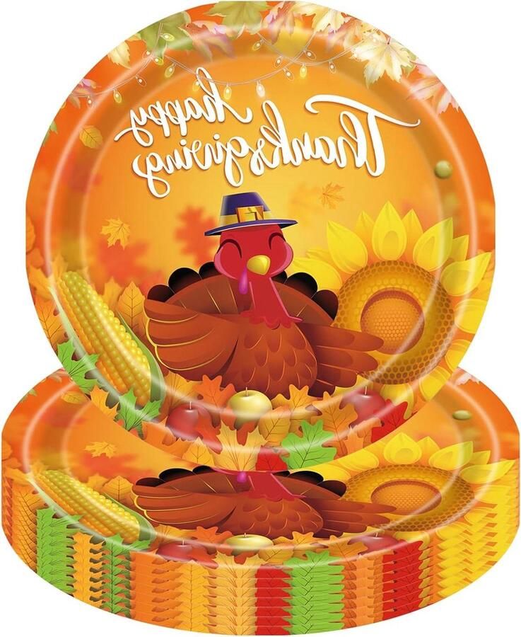 Jhubers goods 16-delige feestserviesset voor 16 gasten Thanksgiving Day thema met plastic tafelkleed