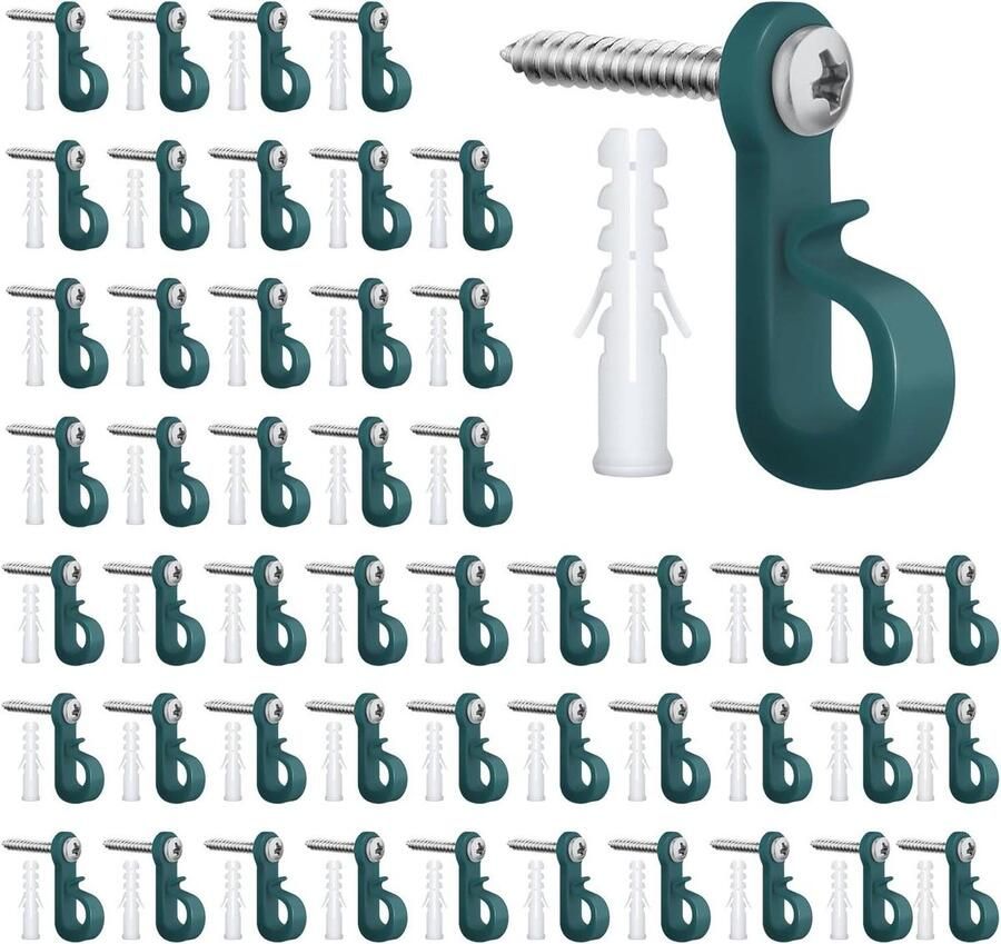 Allecto plus Schroefhaken voor Buitenlichtslingers Heavy Duty Kerstlichtsnoerhaken Set van 50 stuks Hekhaken voor Hanglampen Schroefhaken voor Tuin Buiten Geschikt voor Buitenverlichting Sterke Haken voor Tuinverlichting