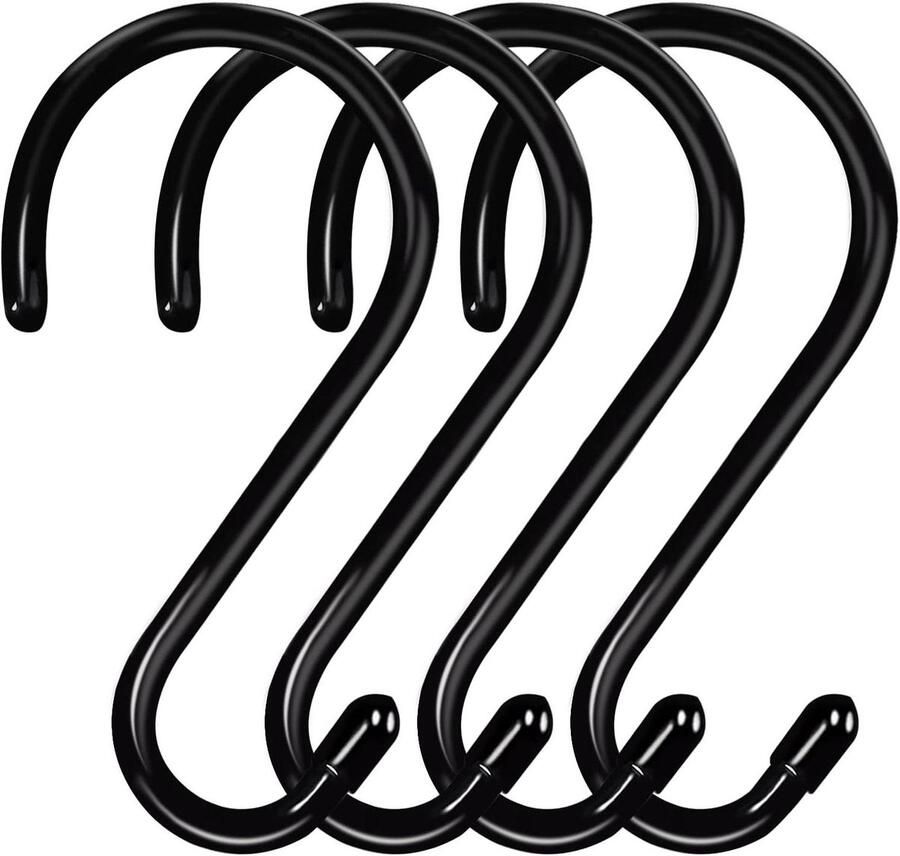 Jhubers goods 6 Inch Grote S-haken voor kast Heavy Duty antislip vinyl gecoat zwart metaal opknoping plant jeans pot pan