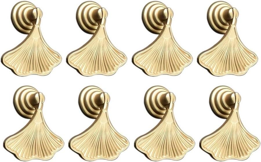 Jhubers goods 8-delige Knop Handgrepen Set met Ginkgo Blad Vorm en Gouden Druppel Hanger