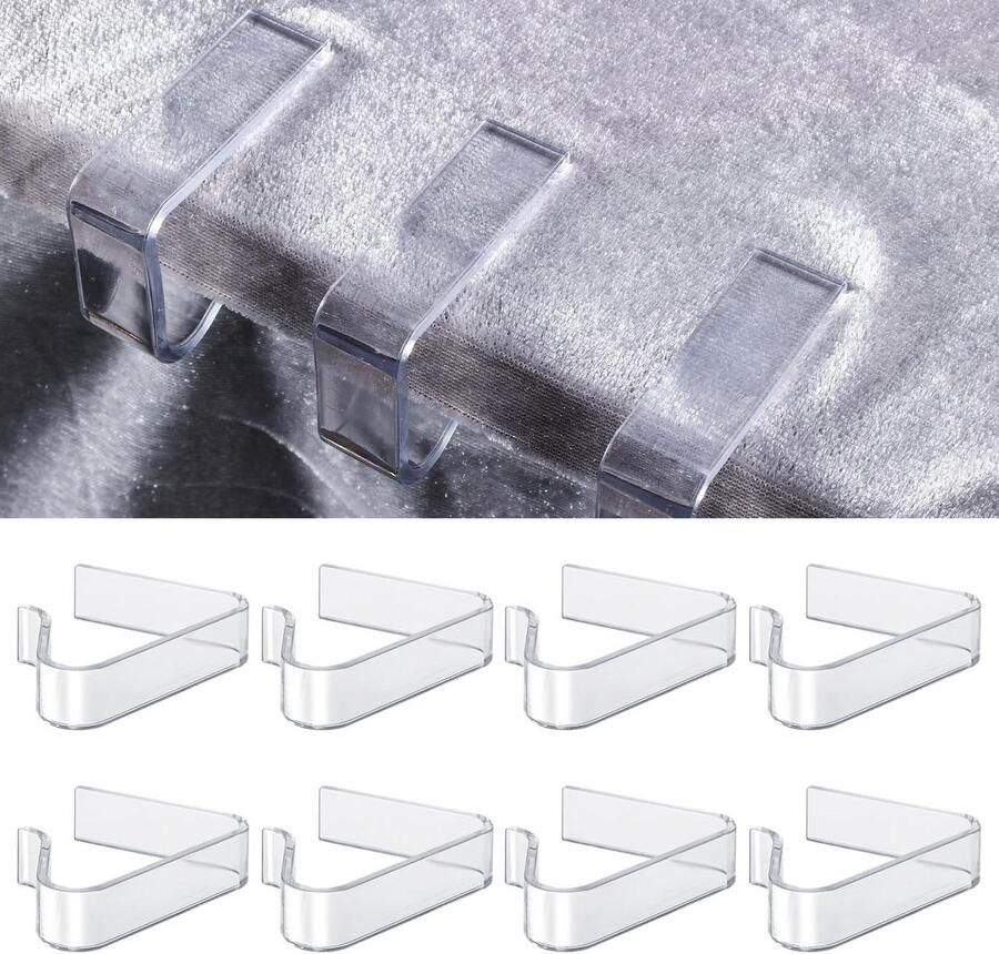 Allecto Plus Plastic Tafelkleedclips Set van 8 Transparant Voor Tafels van 1 7-3 5cm Dikte Kerstmis Bruiloft Kamperen Binnen en Buiten Gebruik