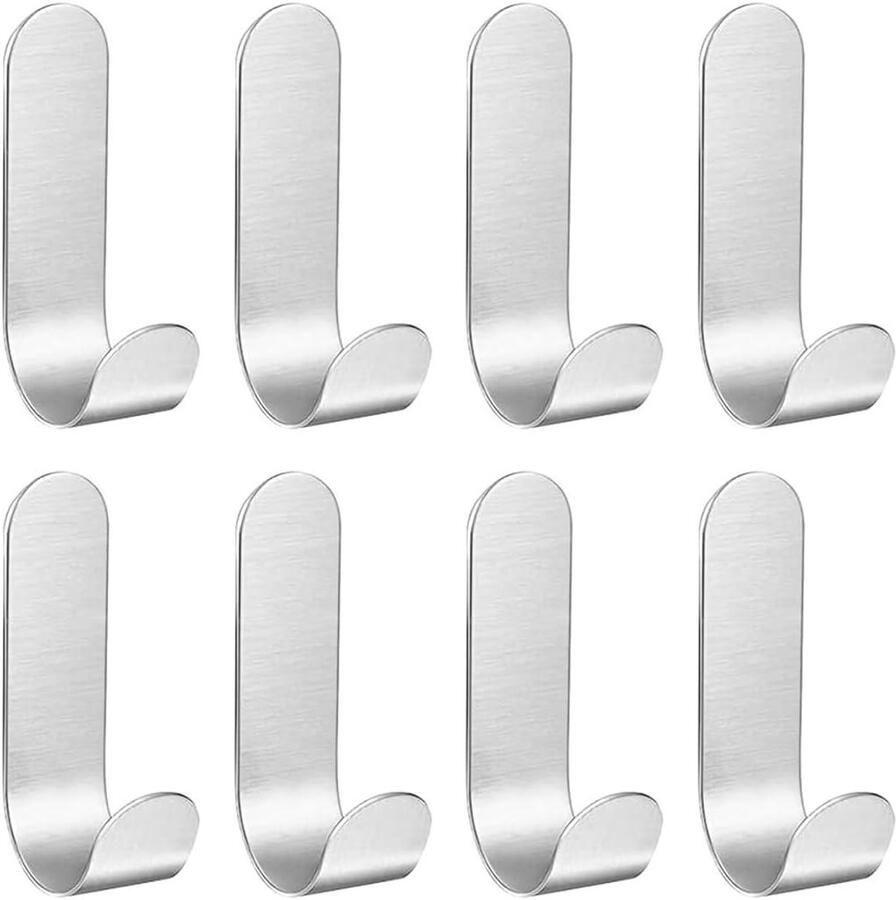Jhubers goods 8 stuks zelfklevende roestvrijstalen haken wandhaken voor keuken badkamer kast