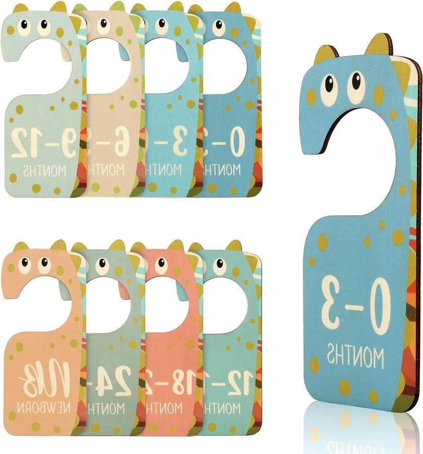 Jhubers goods Babykastverdelers voor kledingorganizer Dubbelzijdige Houten Kledingmaatclassificatiehanger Kinderkamerdecoratie (Set van 8)