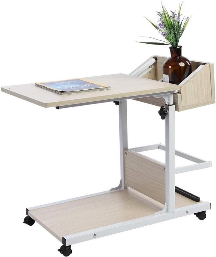 Allecto plus Laptopbureau In hoogte verstelbaar Bedtafel Bijzettafel Antislip Multifunctioneel Computertafel Slaapbank Ziekenhuis Lezen Eten Wit 50-80cm Opberglade