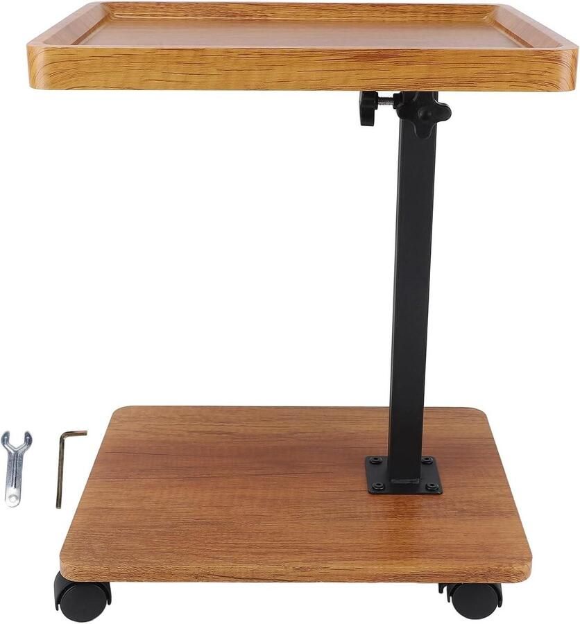 Allecto plus Bijzettafel van hout verstelbaar en verrijdbaar voor woonkamer en slaapkamer. Met C-vormige wielen