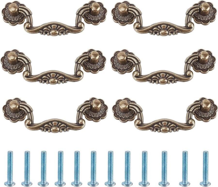 Allecto plus Deurgrepen set van 6 stuks voor vintage meubelen Rustieke handgrepen antiek bronzen Kasttrekken voor kledingkast en keukendeur