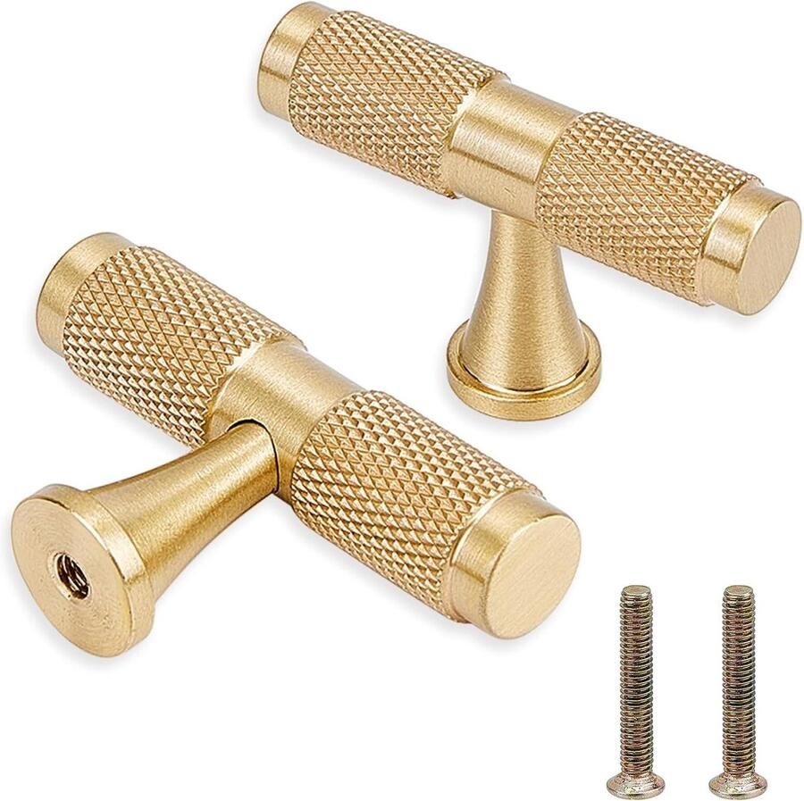 Allecto Plus Goud messing keukenkast knoppen set van 2 T bar pull handgrepen voor keukenkasten en dressoirs