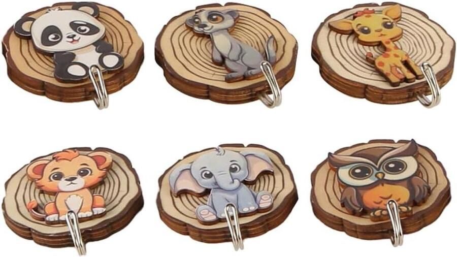 Allecto plus 6 houten kapstokhaken dierenvorm zelfklevend garderobehaken dierenontwerp kamerdecoratie geen boren nodig set van 6