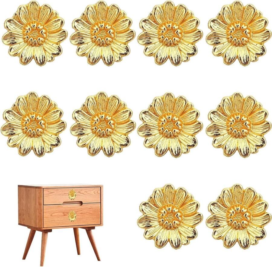 Allecto plus Kastknoppen set van 10 stuks met bloemvormig design van zinklegering voor lades badkamer en kledingkasten