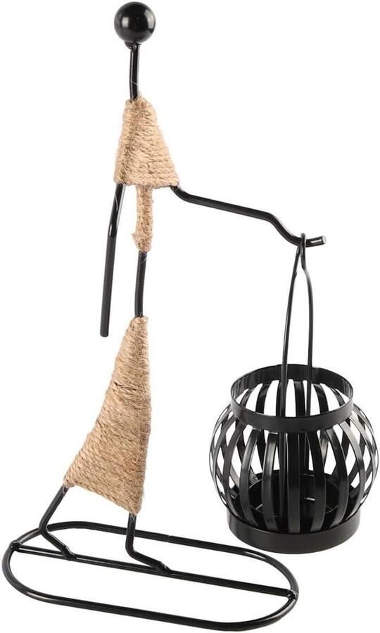 Allecto plus Metalen kaarsenhouders met henneptouw voor tafels Retro zwarte ijzeren theelichthouders Vintage kaarsenstandaard klein meisje Woonkamer inrichting decoratie Sfeervolle tafeldecoratie