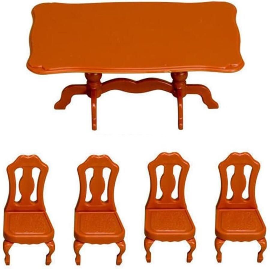 Allecto plus Mini Eettafel Set voor Poppenhuis met Stoelen Houten Meubels Kinderkamer Speelgoed Tafel en Stoelen Retro Design