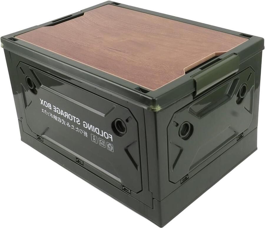 Allecto plus Opvouwbare opbergbox met houten deksel en campingkunststof stapelbare kastorganizer voor camping en kantoor