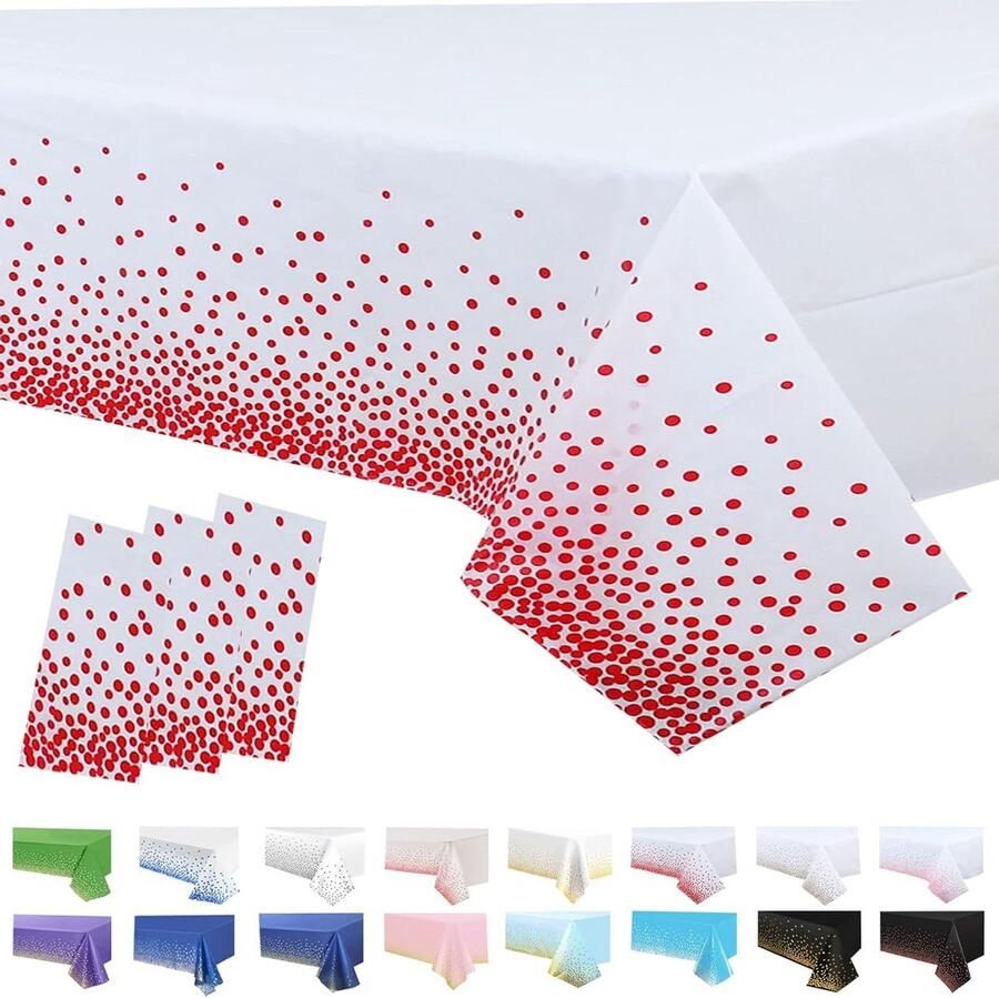 Jhubers goods Rechthoekige witte kersttafelkleden 3 stuks 137 x 274 cm waterdicht en oliebestendig geschikt voor feest picknick en verjaardag