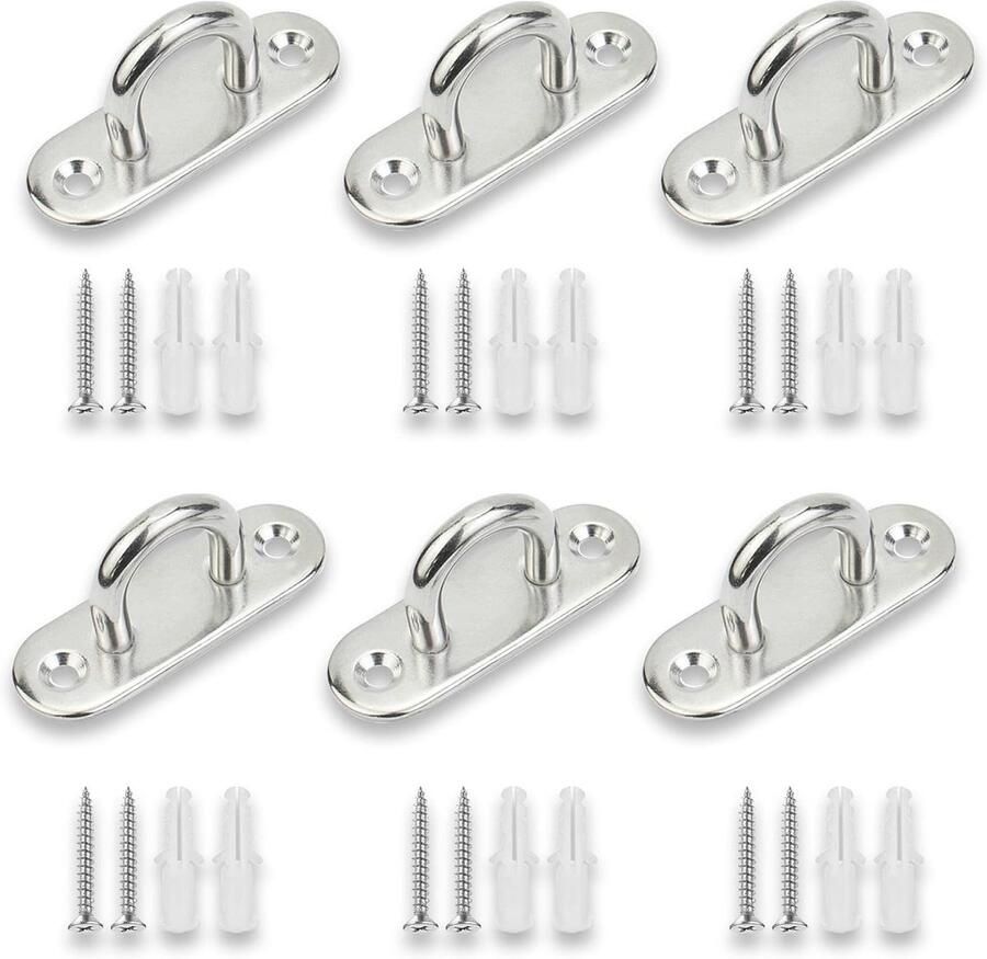 Jhubers goods Roestvrij Stalen Oogplaten Set Oogplaat Haken voor Zonnezeil en Plafondbevestiging 6 stuks