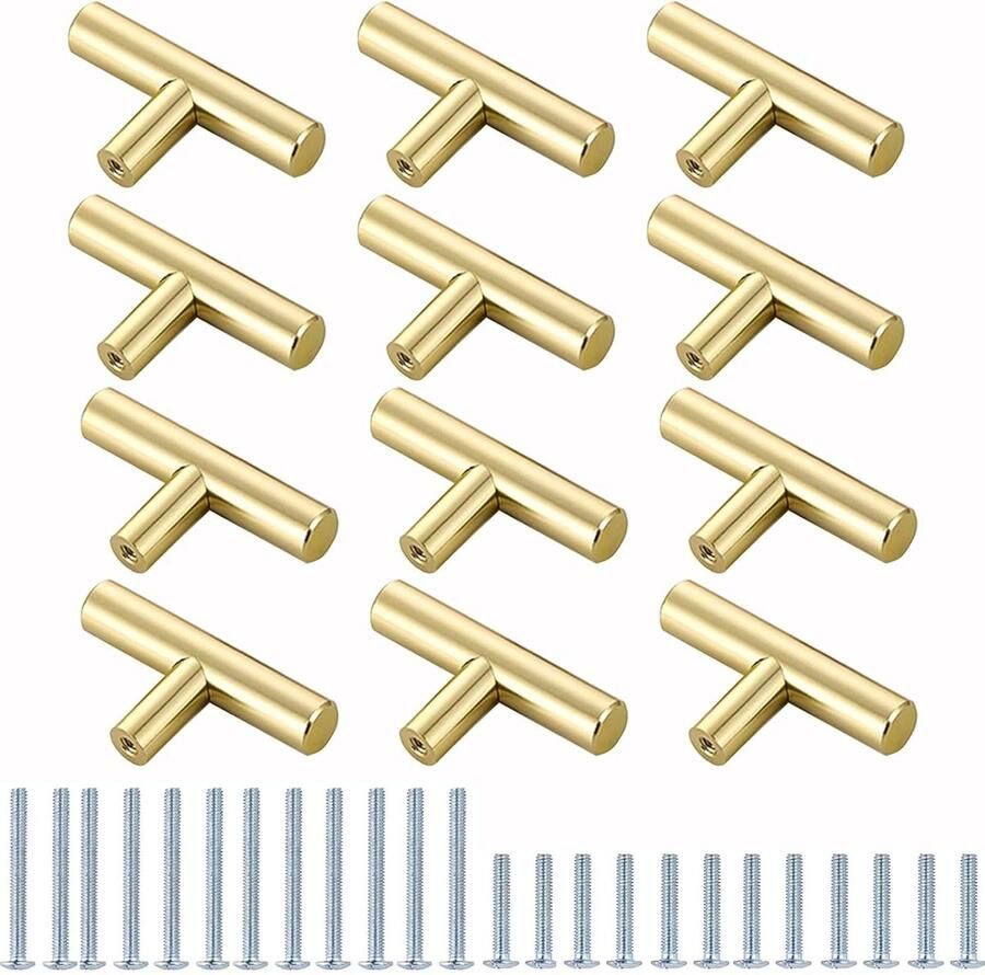 Jhubers goods Roestvrijstalen kastgrepen Meubelknoppen voor ladekast 12 stuks Geborsteld Goud 50x32mm