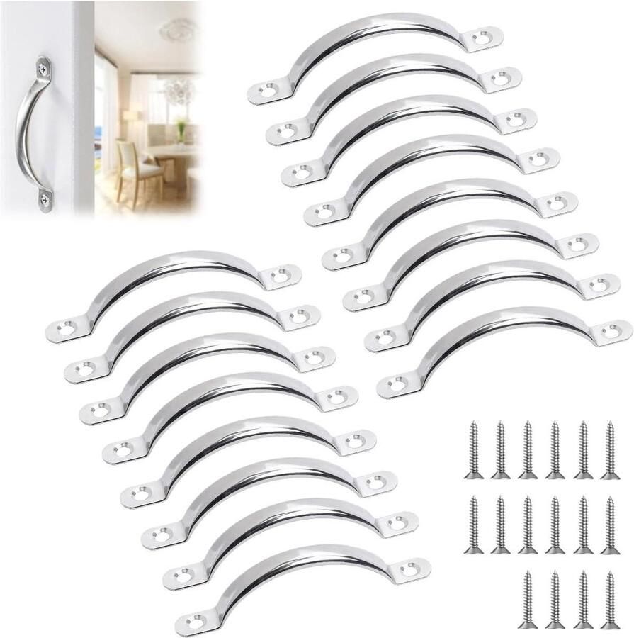 Jhubers goods Roestvrijstalen Ladetrekkers 16 Stuks Meubelgrepen 96 mm Keukenkasthandgrepen Kastgrepen Keukengrepen Gebogen Handvat Met Schroeven Voor Keuken Kledingkast Lade Badkamer Slaapkamer (Zilver)