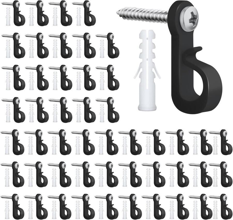 Allecto plus Schroefhaken voor Buitenlichtslingers Heavy Duty Kerstlichtsnoerhaken Hekhaken Hanglampen Tuin Buiten Zwart