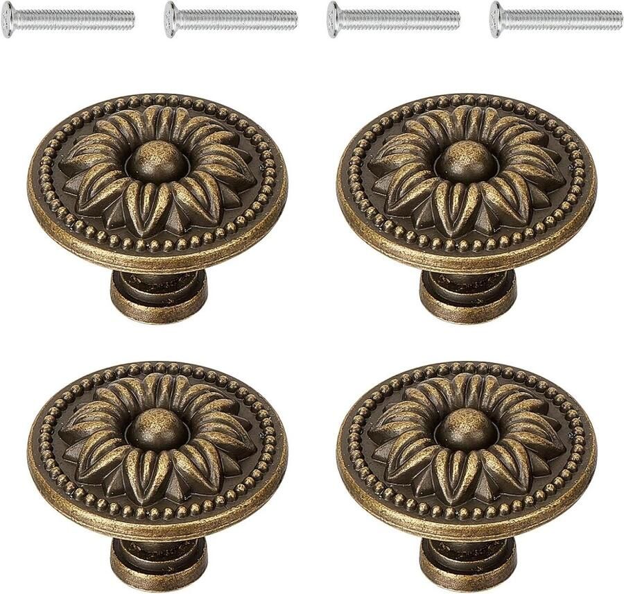 Allecto plus Set van 4 antieke bronzen kastknoppen voor keukenkasten en dressoirs