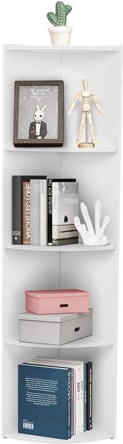 Jhubers goods Staande Opslag Plank voor Badkamer Woonkamer Kantoor Slaapkamer 120cm Hoek Boekenkast van Duurzaam Hout 4 Tier Hoekplank met Witte Afwerking