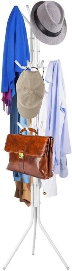 Jhubers goods Stabiele Garderobestandaard met 8 Haken Garderobehaken van Metaal 174cm Hoog Voor Woonkamer Slaapkamer Kantoor Wit