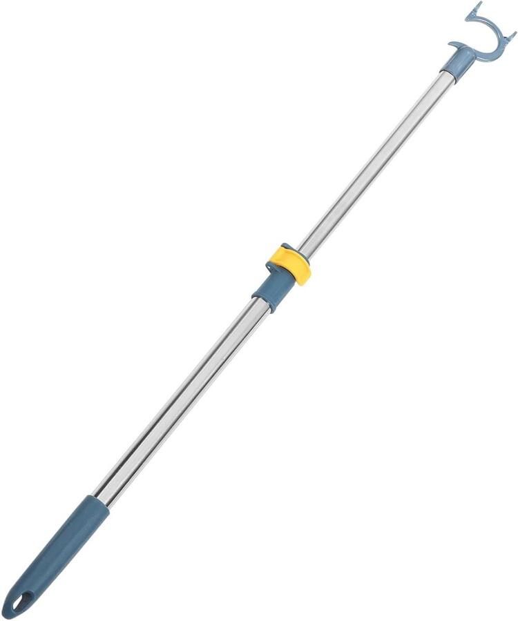 Jhubers goods Telescopische kledingstang voor kastpaal met intrekbare stokhaak- Aluminium garderobepaal voor kledingkast met telescopisch bereik- Uitschuifbare wasknijper paal voor jaloezieën en garderobe