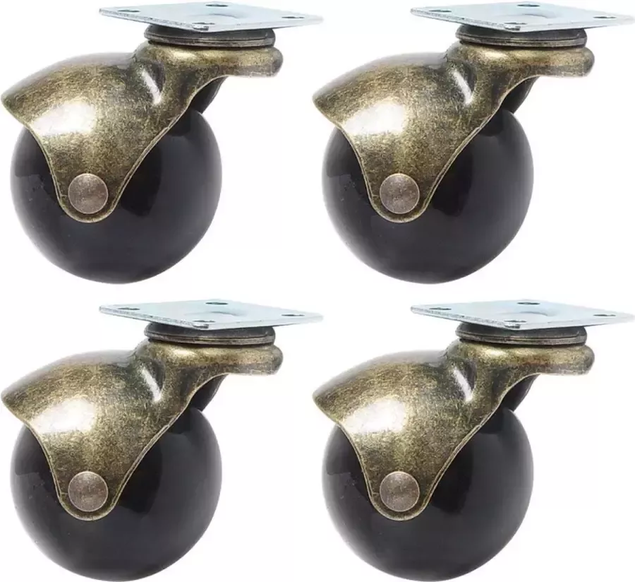 JIAN YA NA 4 x Ball Caster Wheel 360 graden roterende antieke balvormige rem Heavy Duty voor bureaustoel tafel meubelpoten
