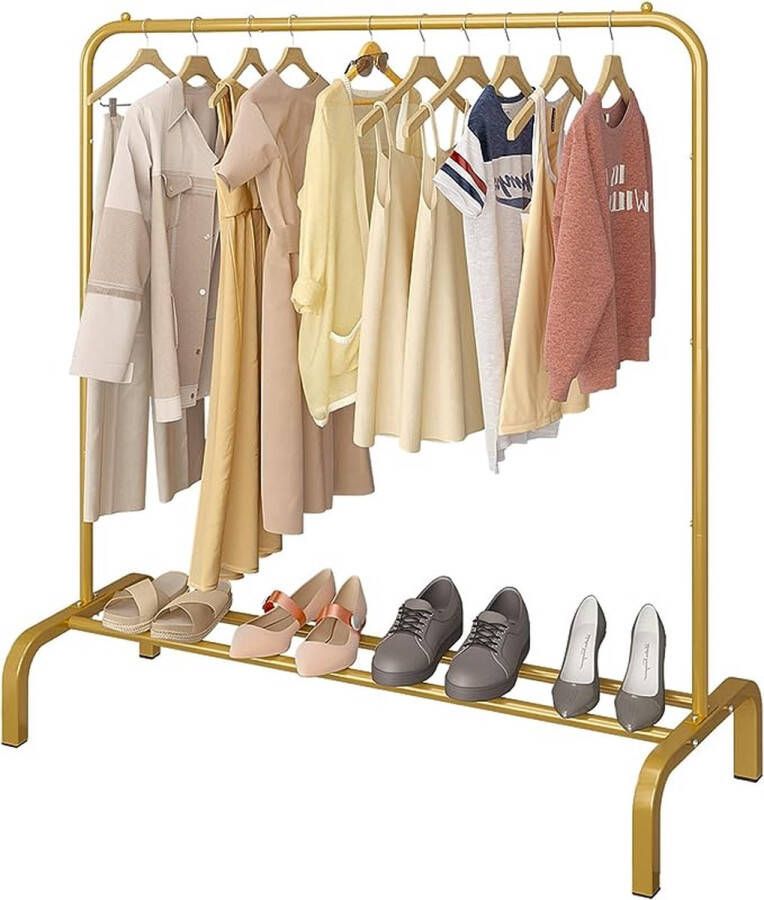 JIUYOTREE 110 cm goudkleurig metalen kledingrek jas rok shirt trui rek met trapas goud