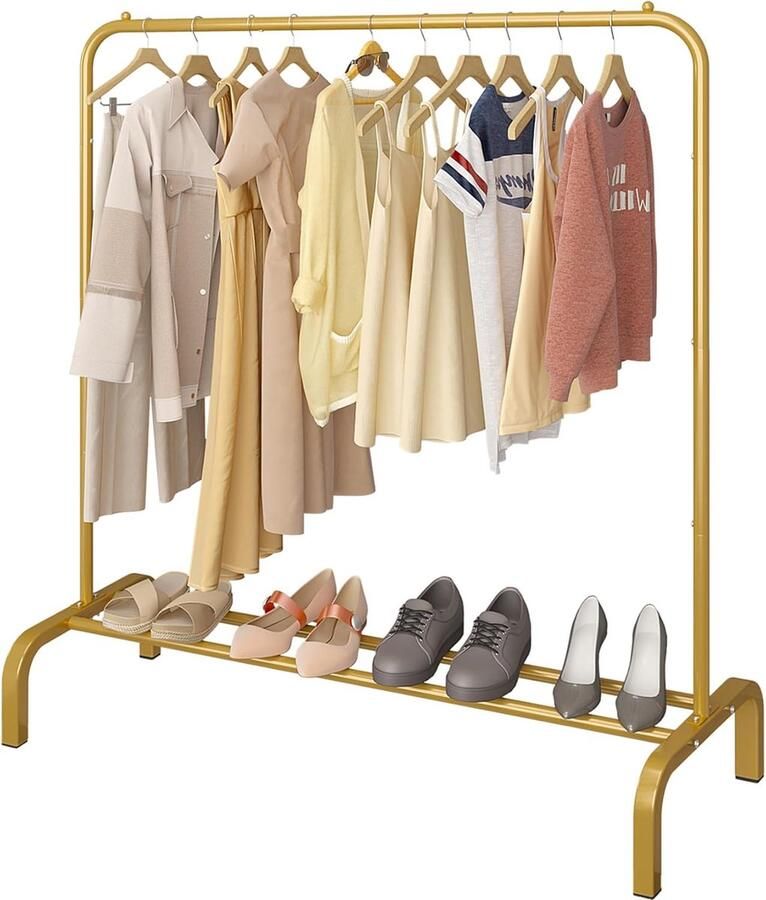 JIUYOTREE kledingrek metalen IJzer met bodemrek 40D x 110B x 150H centimeter Laadvermogen 36 kg Goud