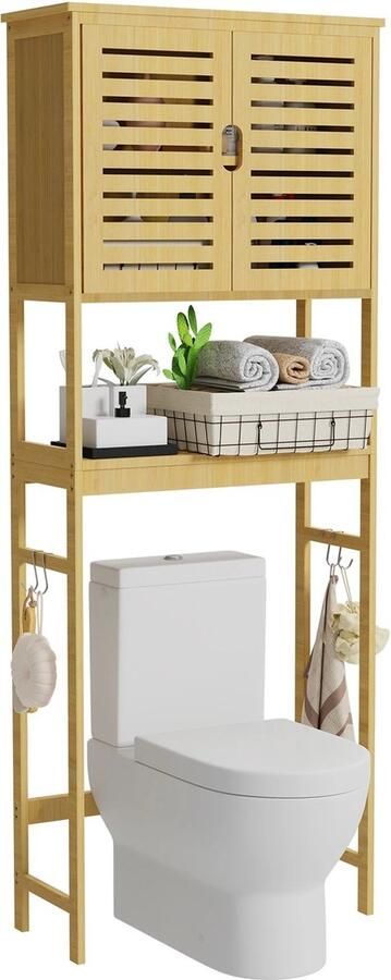 JK24 WC kastje WC meubel Toiletkast WC Rek WC Kastje WC Opbergkast Toiletrek WC kastje staand 99cm x 32 cm Bamboo Vrijstaand