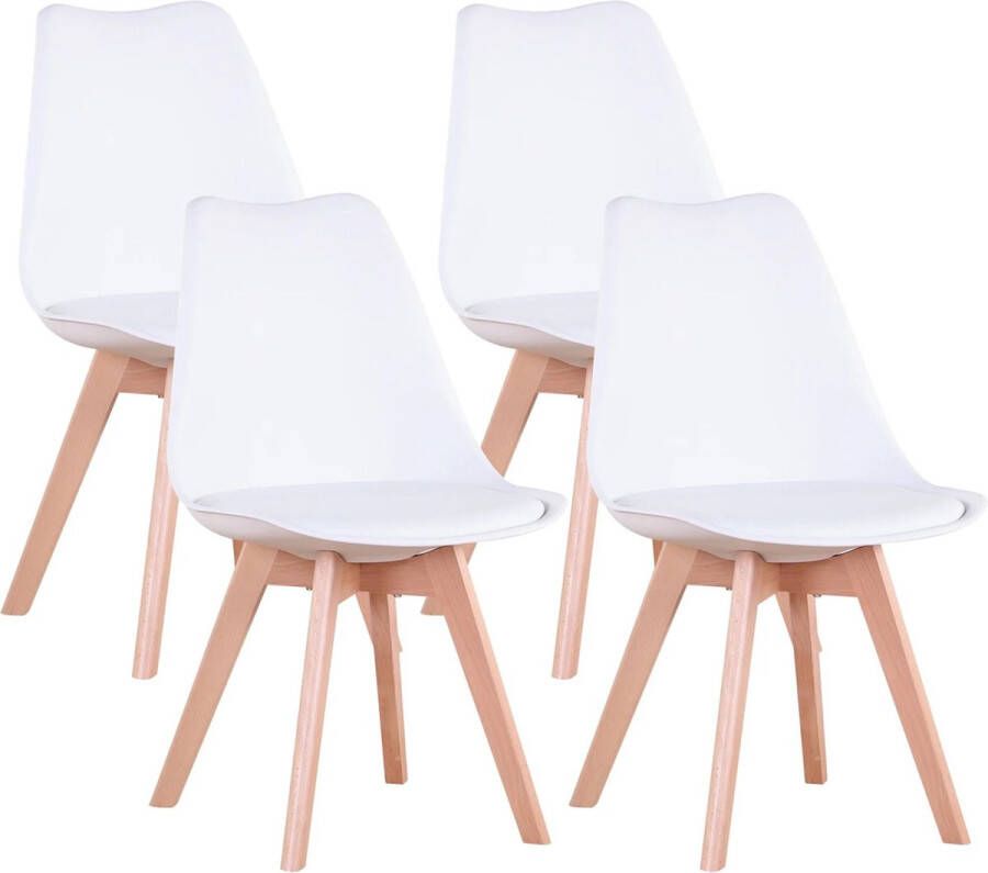 JKN Shop Scandinavische Eetkamerstoelen Set Van 4 Massief Beukenhout Poten Wit