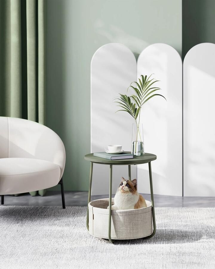 JLA Commerce Bijzettafel Met Stoffen Ondermand Voor Opslag Groen Wit