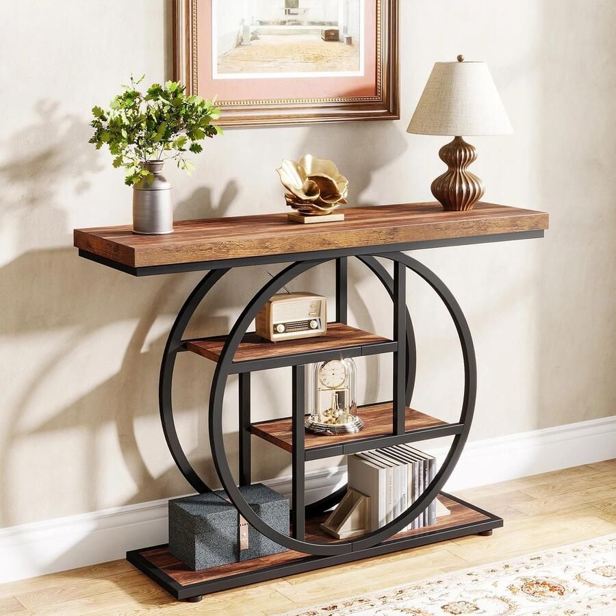 Cozy Cottage Consoletafel 4-Tier Sidetable Industriële Haltafel Hoogwaardig Hout en Metaal Duurzame Tafel voor Woonkamer Gang & Entree 30 x 105 x 80 (D x B x H)