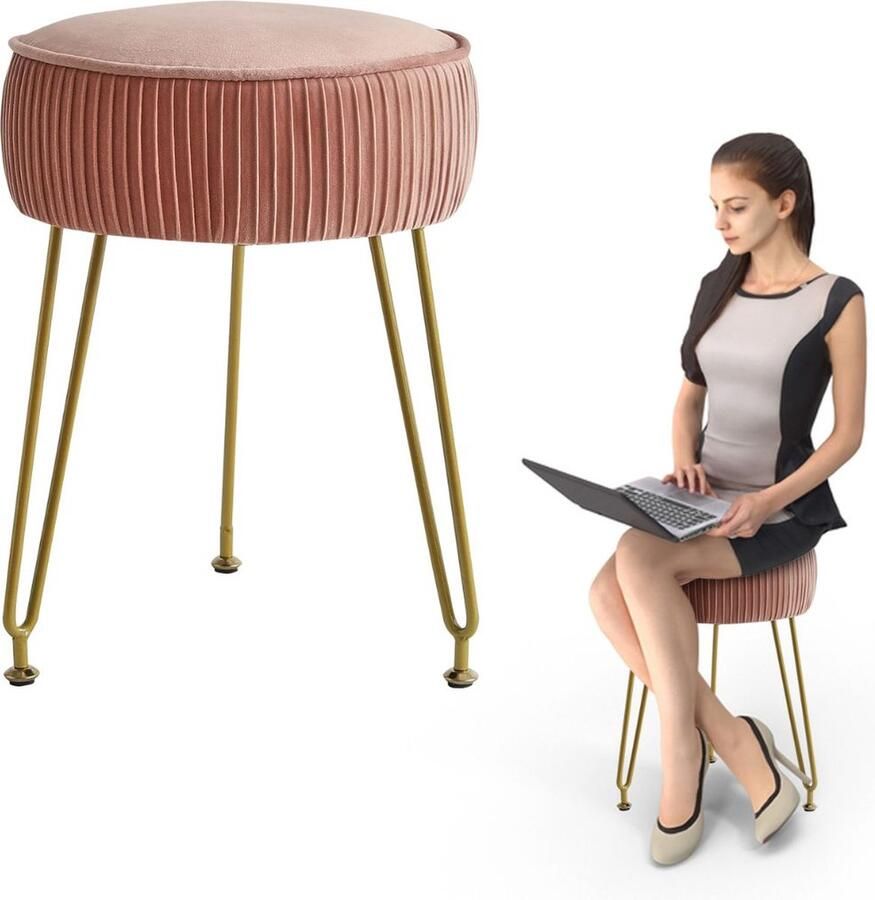 Brandloos Make up Stoel Kaptafel Kruk Visagie Roze met Goud