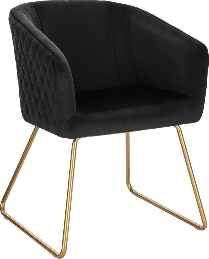 Jo-Jo Products 4U Jo-Jo s 4U Luxe Stoel Velvet Fauteuil Stoel Luxe Eetkamerstoel Stof Lounge Stoel Gouden Poten Zwart