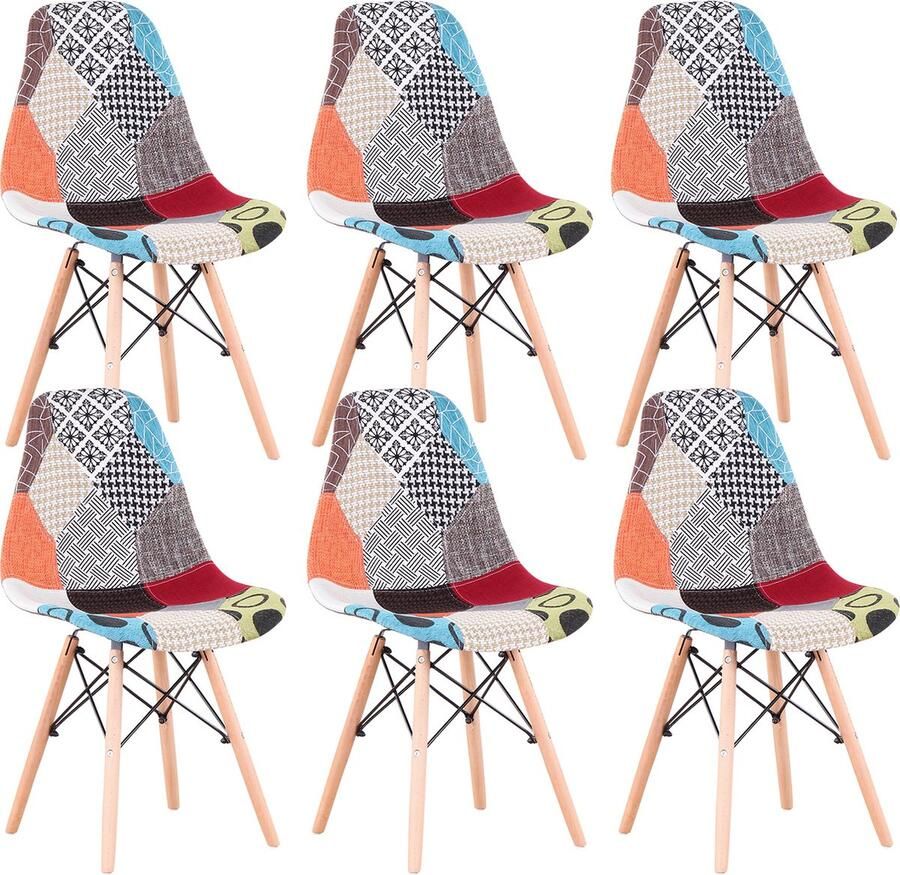 Jodary Eetkamerstoelen set van 6 Woonkamerstoelen set van 6 keuken stoelen set van 6- Houten poten Gekleurde stof -46x41x83 5cm