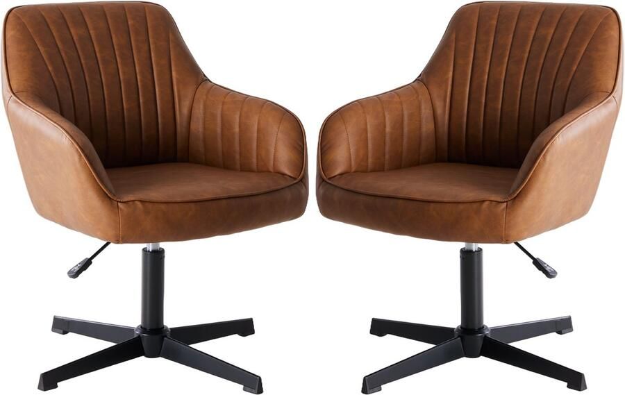 JOEAIS 2 stukken Ergonomische Bureaustoel draaistoel Kinderstoel in hoogte verstelbare make-upstoel werkkamer Bureaustoelen voor Volwassenen tot 135kg Office Chair voor thuis slaapkamer kantoor studeerkamer make-up stoel (bruin)