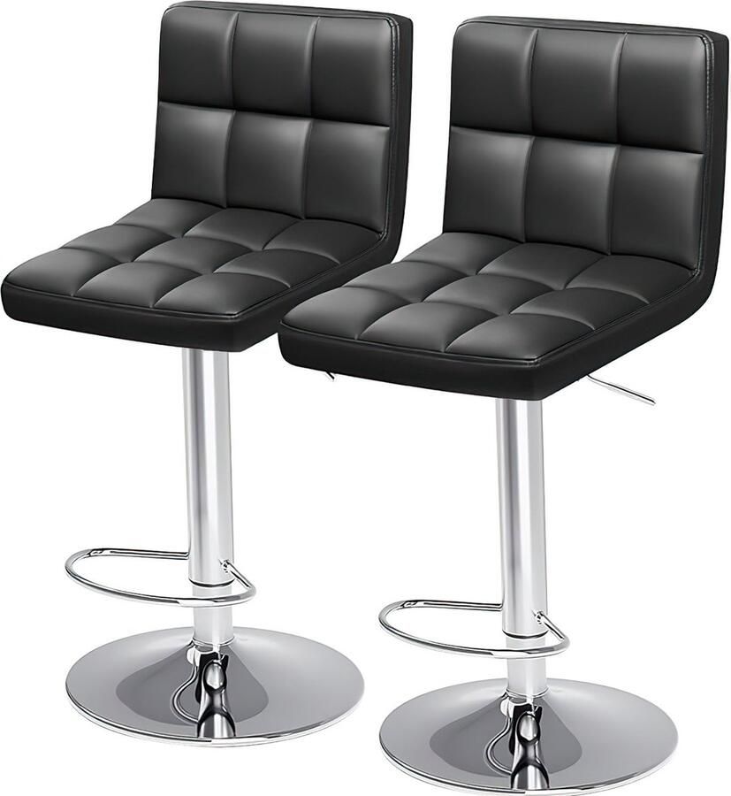 JOEAIS Barkrukken set van 2 met rugleuning stijlvolle krukken in hoogte verstelbaar 62-83 cm draaibaar 360 graden PU-leer keukenstoelen met rugleuning en voetsteun lobby krukken.-Zwart