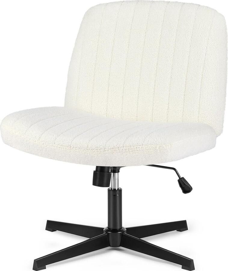 JOEAIS Bureaustoel Grote kruisbeenstoel Armloze stoel Computerstoel Vaste poot draaistoel Verstelbare lendesteun Hoogteverstelling Ergonomische ontspanningsstoel met schommelfunctie -teddybeer stof beige