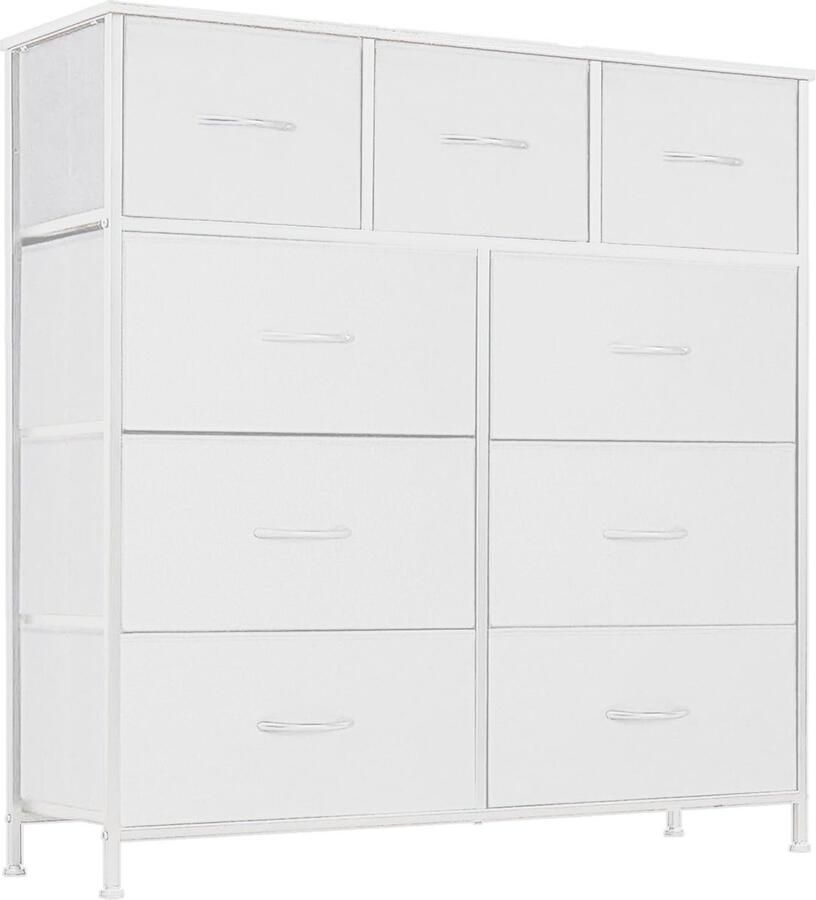 JOEAIS Commode kast stoffen ladenkast opbergkast 9 laden van stof met handgrepen metalen frame ladenkast Wit