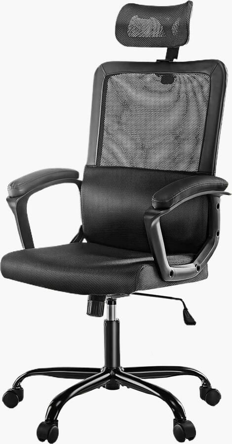JOEAIS Ergonomische bureaustoel voor thuis mesh draaibare computerstoel verstelbare hoofdsteun zachte PU armleuning en lendensteun