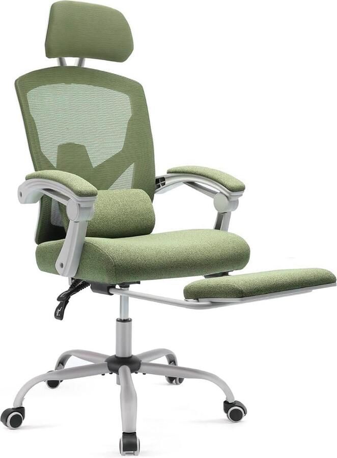 JOEAIS Kantoor Computer Bureaustoel Mesh Rollende Werk Draaibare Ergonomische Stoelen met Wielen Comfortabele Lendensteun -Comfortabele Armen voor Thuis Slaapkamer Studie Student groen