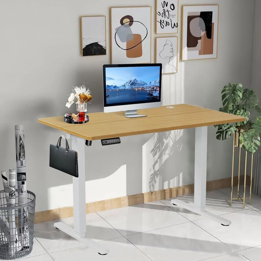 JOEAIS Sta-bureau Verstelbare Hoogte 121cm Elektrisch Zit Sta Bureau voor Thuis Kantoor Modern Verhogend Werktafel voor Computer Laptop Lift Gaming Bureau Stevig Ergonomische Werkstation Natuurlijk