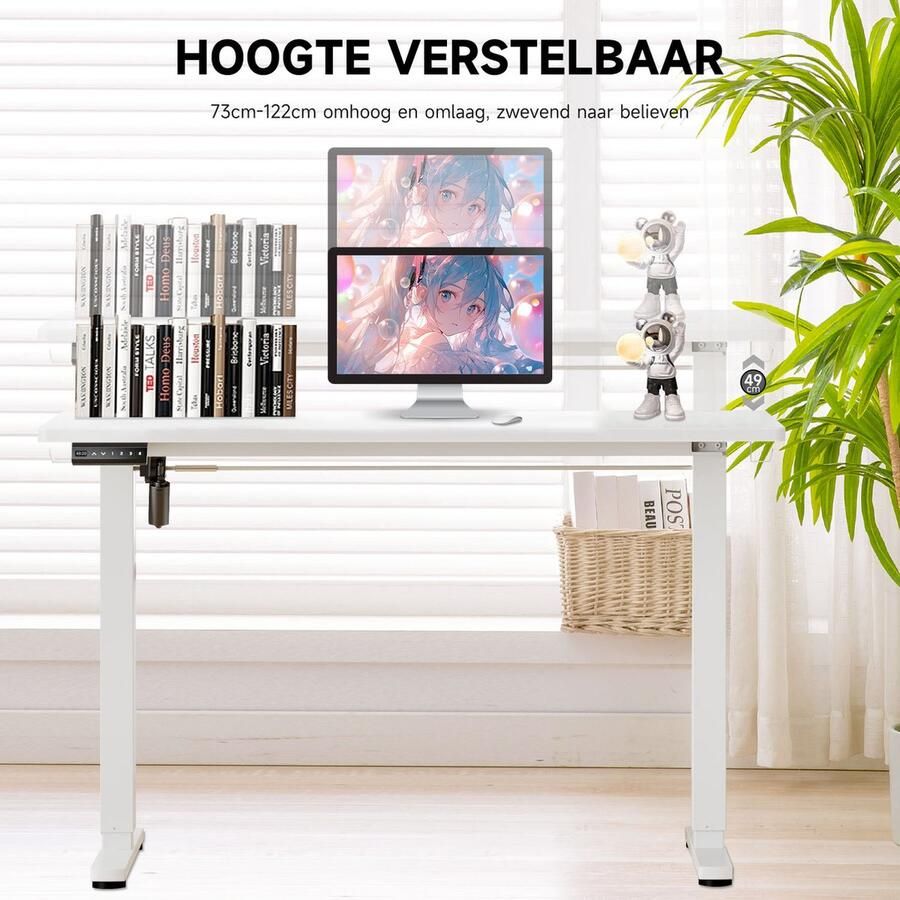 JOEAIS Sta-bureau Verstelbare Hoogte 121cm Elektrisch Zit Sta Bureau voor Thuis Kantoor Modern Verhogend Werktafel voor Computer Laptop Lift Gaming Bureau Stevig Ergonomische Werkstation wit