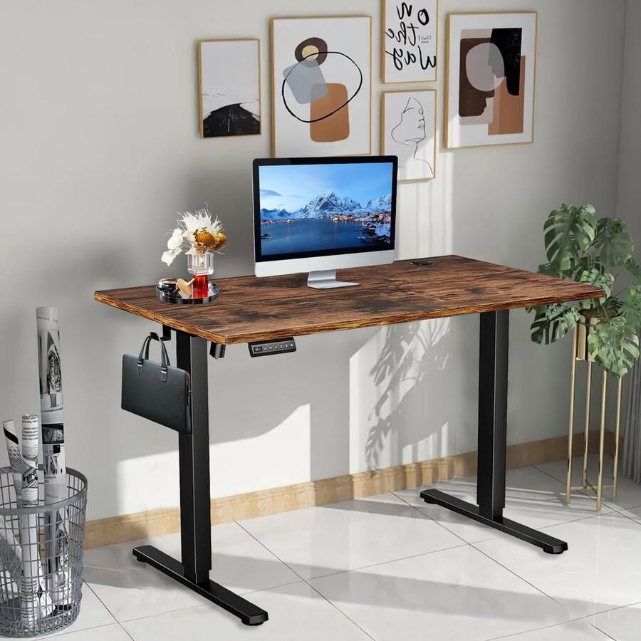 JOEAIS Sta-bureau Verstelbare Hoogte 121cm Elektrisch Zit Sta Bureau voor Thuis Kantoor Modern Verhogend Werktafel voor Computer Laptop Lift Gaming Bureau Stevig Ergonomische Werkstation Natuurlijk Roest