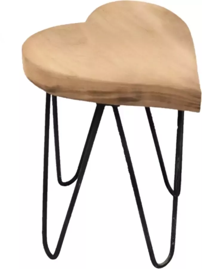 JoJo Living Meubelen Kruk Houten krukje Hartvormig Suarhout en metaal Hairpin poten
