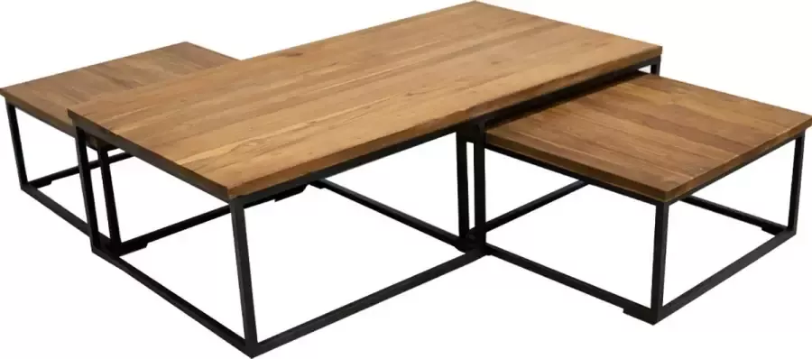 JoJo Living Meubelen Salontafel Teakhouten salontafel vierkant Set van 3 salontafels 60 50cm Handgemaakt