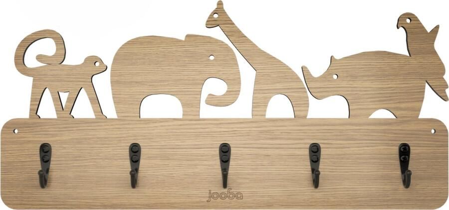 Jooba Kinderkapstok 5 haakjes Jungle Hout Dierenkoppen Inclusief bevestigingsmateriaal Babykamer Kapstokken Wandkapstok - Foto 2