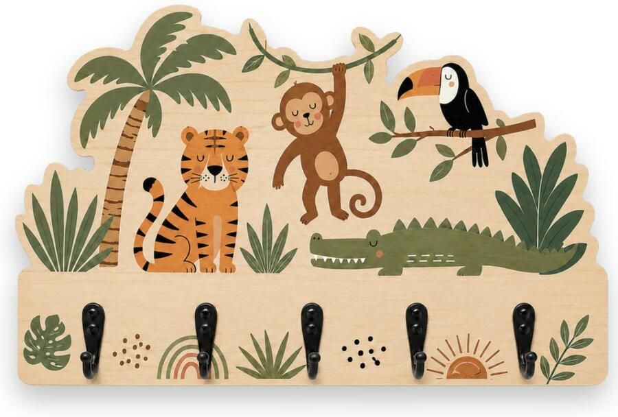 Jooba Kinderkapstok Kapstok wandkapstok Kapstok kinderkamer Metaal en Hout 4 Haken Puur en Natuur collectie Kinderkamer 36x5cm Veilig en Duurzaam Gemakkelijk monteren - Foto 2